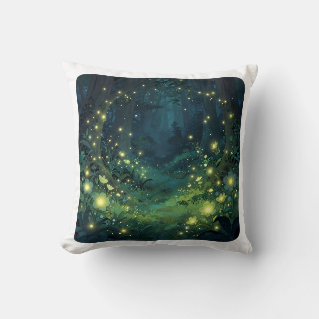 Enchanted Forest Glow Magical Night Throw Pillow (Front)