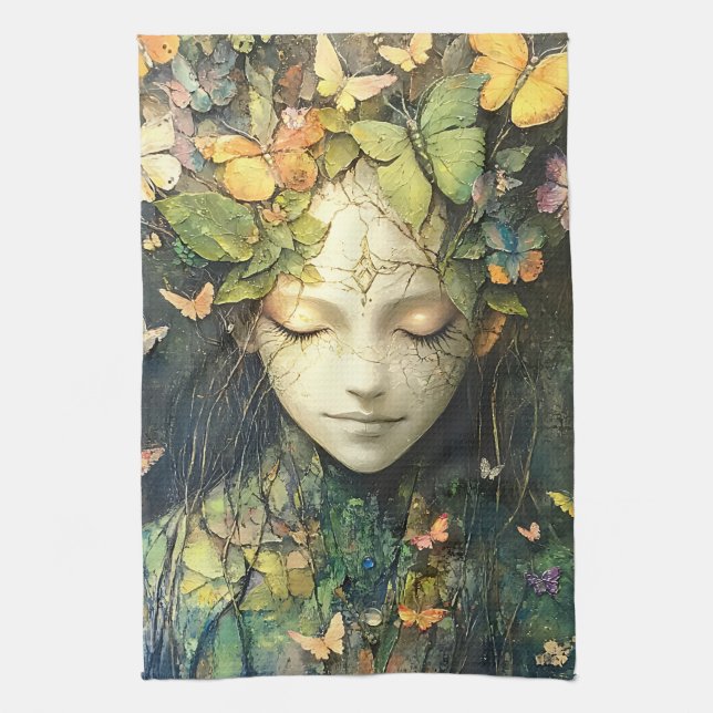 Enchanted Forest Goddess with Butterflies (2) Kitchen Towel (Vertical)