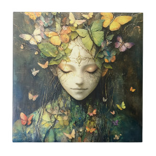 Enchanted Forest Goddess with Butterflies (2) Tile