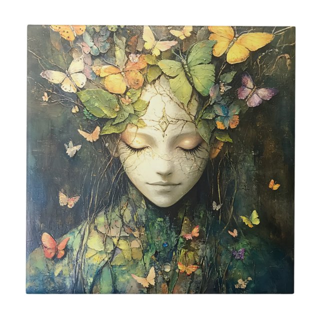 Enchanted Forest Goddess with Butterflies (2) Tile (Front)