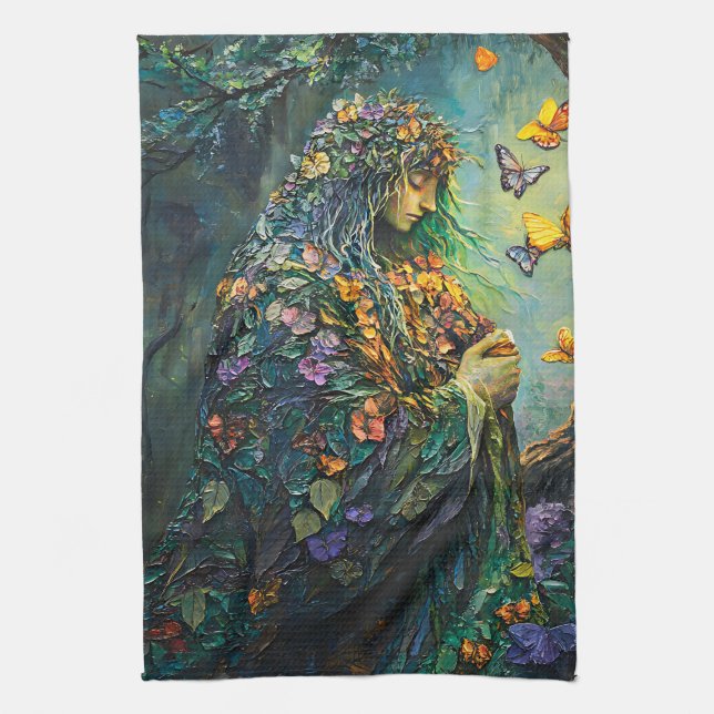 Enchanted Forest Goddess with Butterflies (3) Kitchen Towel (Vertical)