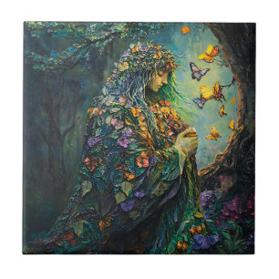 Enchanted Forest Goddess with Butterflies (3) Tile
