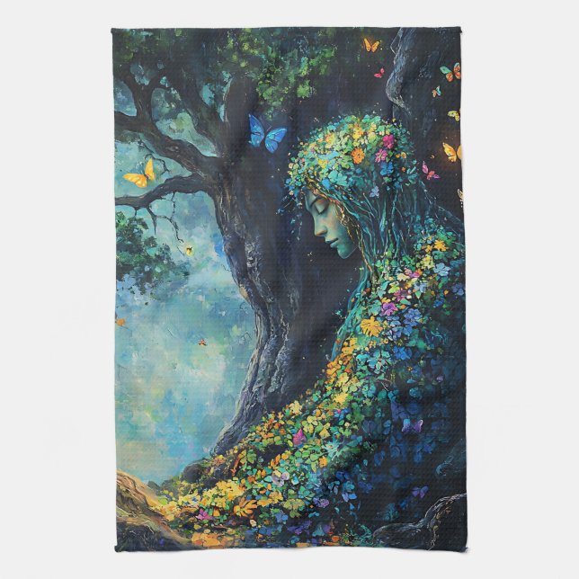 Enchanted Forest Goddess with Butterflies (6) Kitchen Towel (Vertical)