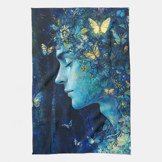 Enchanted Forest Goddess with Butterflies (7) Kitchen Towel (Vertical)