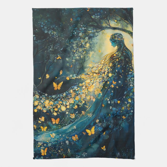 Enchanted Forest Goddess with Butterflies (8) Kitchen Towel (Vertical)