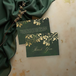 Enchanted Forest Gold Foliage Hunter Green Wedding Thank You Card