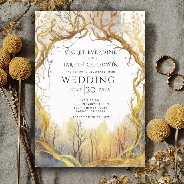 Enchanted Forest Gold Portal Wedding Invitation (Creator Uploaded)