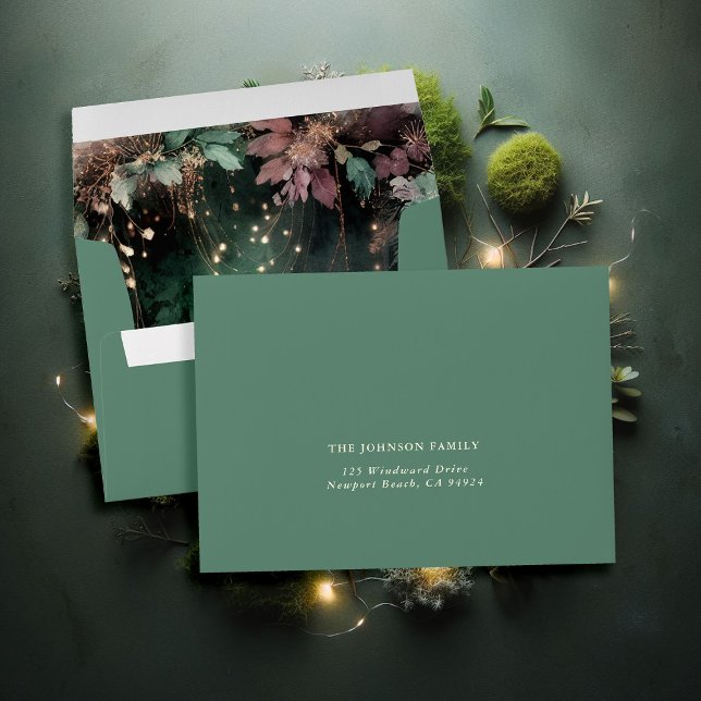 Enchanted Forest Greenery Arch Fairy Baby Shower Envelope (enchanted forest envelope emerald green mauve purple fairytale foliage magical fairy faerie woodland)