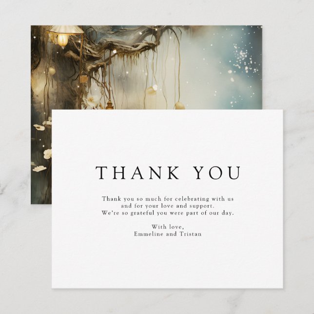 Enchanted Forest Hanging Lanterns Wedding Thank You Card (Front/Back)
