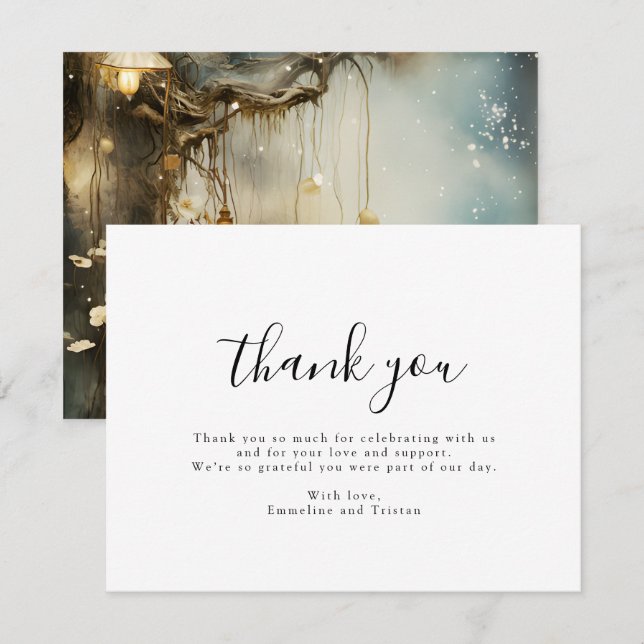 Enchanted Forest Hanging Lanterns Wedding Thank You Card (Front/Back)
