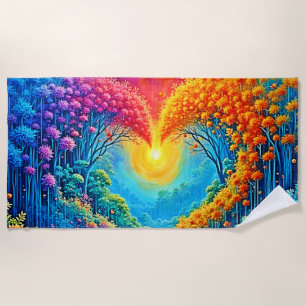 Enchanted Forest Heart of Light Design Beach Towel