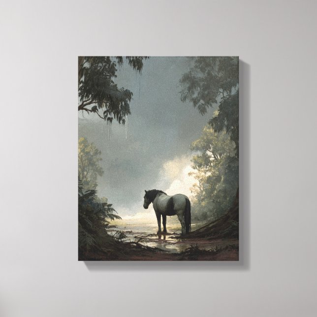 Enchanted Forest Horse Light Beam Art Canvas Print (Front)