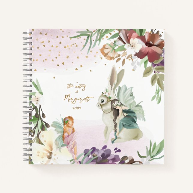 Enchanted Forest Illustration Lovely Fairy Girl No Notebook (Front)