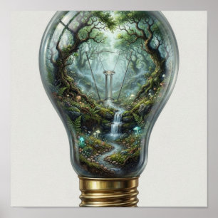 Enchanted Forest Inside a Light Bulb – Magical Nat Poster