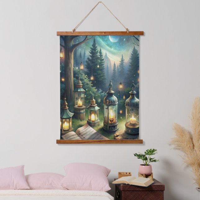 Enchanted Forest Lanterns Under Moonlight Hanging Tapestry (Bedroom)