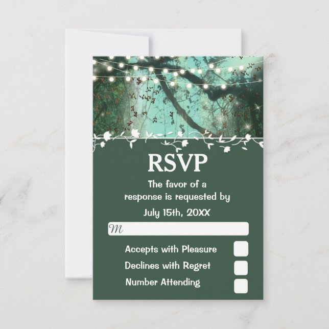 Enchanted Forest Lights Rustic RSVP Card (Front)