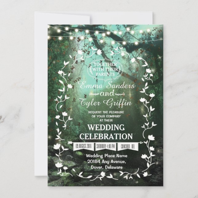 Enchanted Forest Lights Rustic Wedding Invitation (Front)