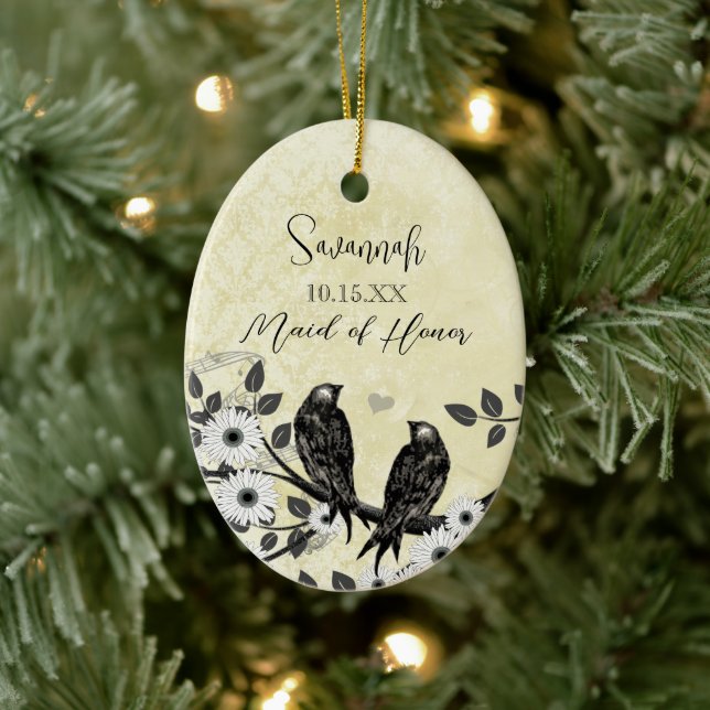Enchanted Forest Love Bird Wedding Ceramic Ornament (Tree)