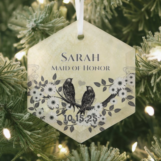Enchanted Forest Love Bird Wedding Glass Ornament (Insitu)