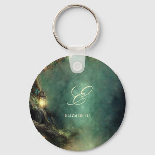 Enchanted Forest Magic Lanterns Fair Baby Monogram Keychain