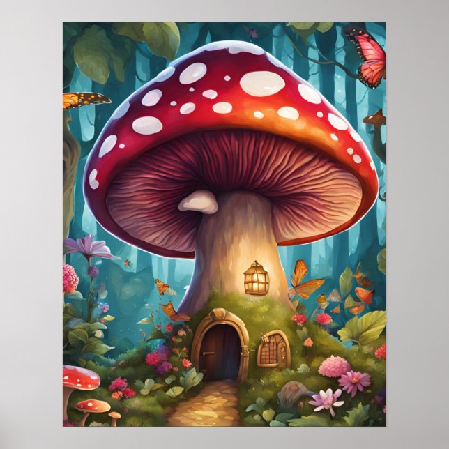 Enchanted Forest Magic Mushroom House Poster (Front)