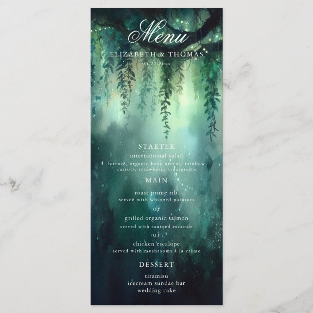 Enchanted Forest Magical Fairy Lights Wedding Menu (Front)