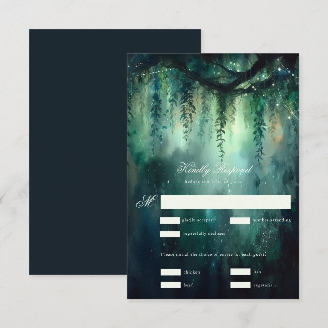 Enchanted Forest Magical Fairy Lights Wedding RSVP (Front/Back)