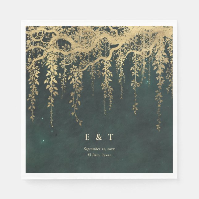 Enchanted Forest Magical Gold Leaves Vines Wedding Napkin (Front)