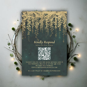 Enchanted Forest Magical Gold Vine Wedding QR RSVP