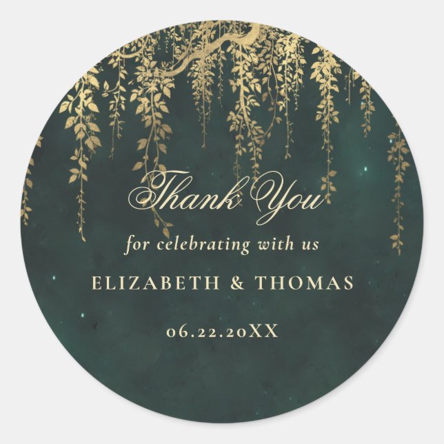 Enchanted Forest Magical Gold Vines Wedding Favour Classic Round Sticker (Front)