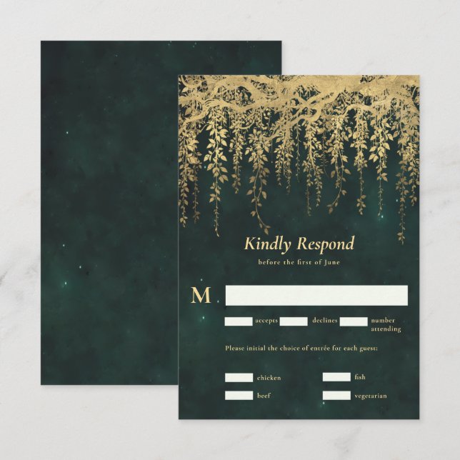 Enchanted Forest Magical Gold Vines Wedding RSVP (Front/Back)
