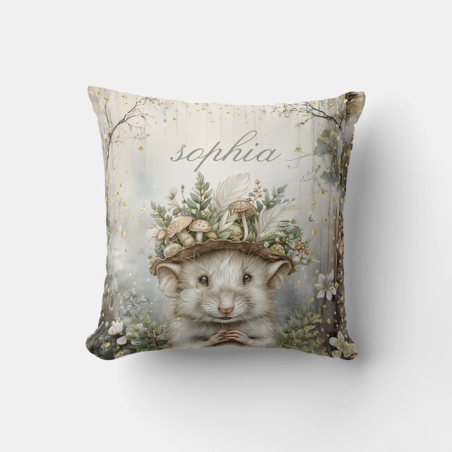 Enchanted Forest Magical Mouse Personalized Throw Pillow (Front)