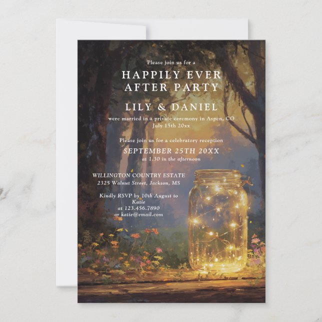 Enchanted Forest Mason Jar Wedding Reception Invitation (Front)