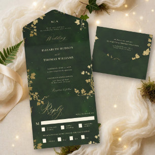 Enchanted Forest Minimal Frame Gold Magic Wedding All In One Invitation