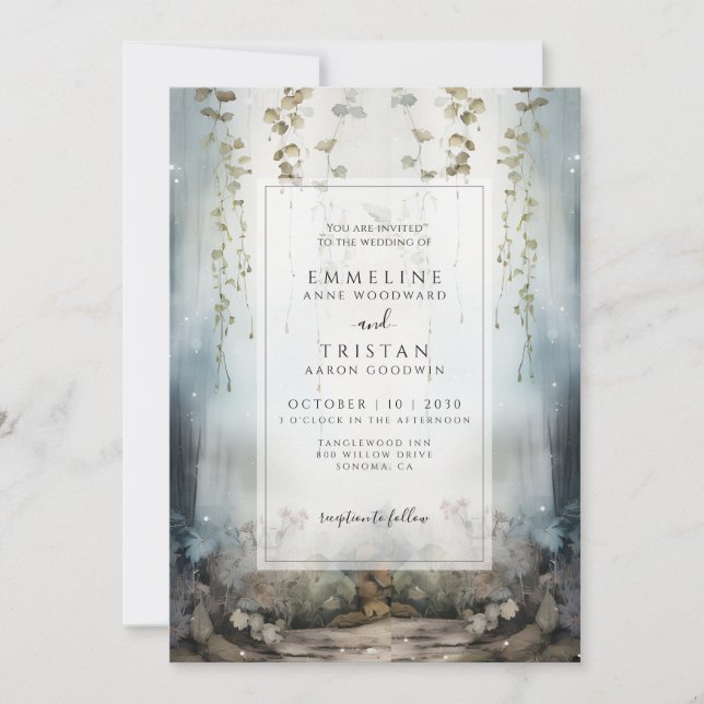 Enchanted Forest Mist Fantasy Wedding Invitation (Front)