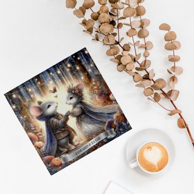 Enchanted Forest Mouse Wedding Cute Personalized Jigsaw Puzzle (Creator Uploaded)