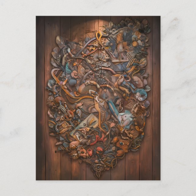 Enchanted Forest Mural on Wooden Wall Postcard (Front)