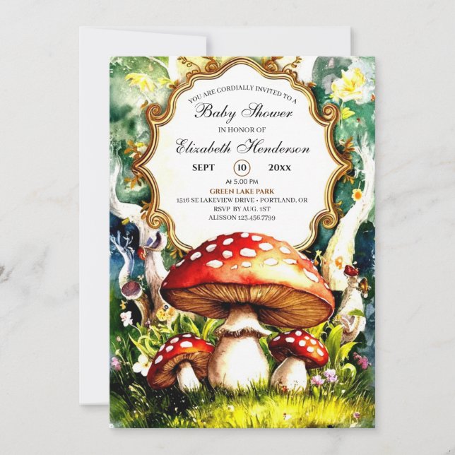 Enchanted Forest Mushroom Baby Shower Invitation (Front)