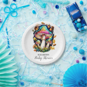 Enchanted Forest Mushroom Baby Shower Paper Plate