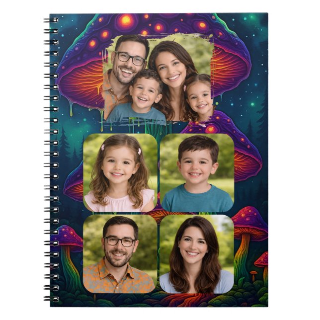 Enchanted Forest Mushroom Family Collage Notebook (Front)