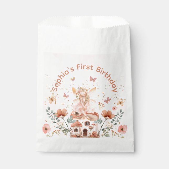 Enchanted Forest Mushroom Girl's First Birthday  Favour Bag (Front)