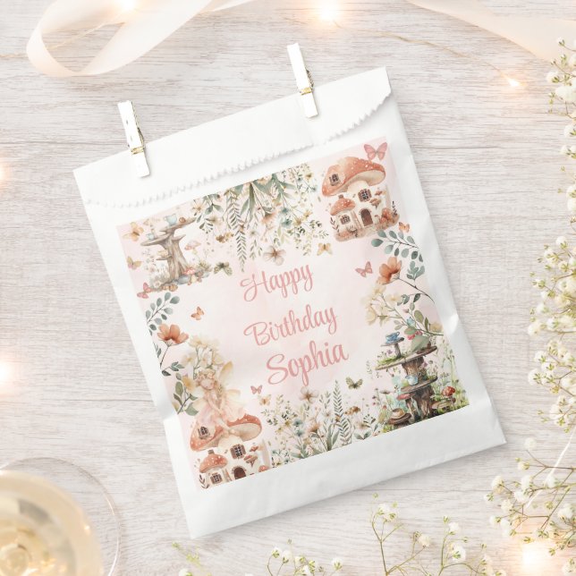 Enchanted Forest Mushroom Girl's First Birthday Favour Bag (Clipped)
