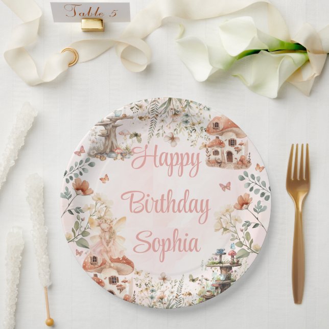 Enchanted Forest Mushroom Girl's First Birthday Paper Plate (Wedding)