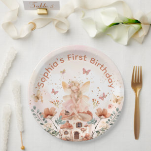 Enchanted Forest Mushroom Girl's First Birthday  Paper Plate