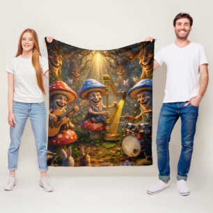 Enchanted forest mushroom gnomes band magical wood fleece blanket