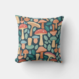 Enchanted Forest Mushroom Pattern Throw Pillow