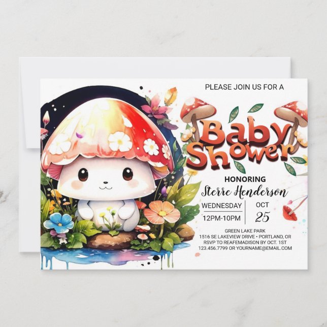  Enchanted Forest Mushrooms Baby Showe Invitation (Front)