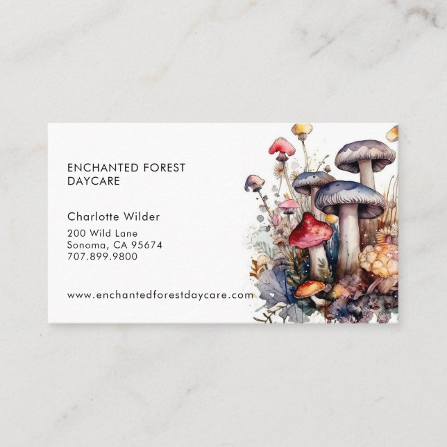 Enchanted Forest Mushrooms Child Daycare Business Card (Front)