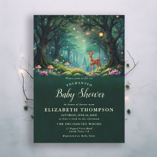 Enchanted Forest Mushrooms Deer Green Baby Shower Invitation