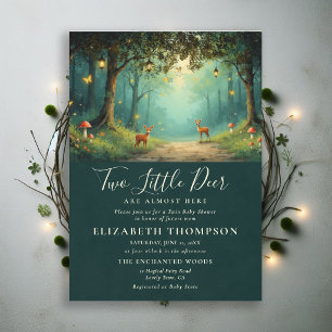Enchanted Forest Mushrooms Deer Twins Baby Shower Invitation